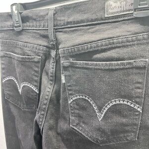 Levi’s 505 Straight Leg Black Denim Jeans Womens 6 Stretch Work Waitress 2545